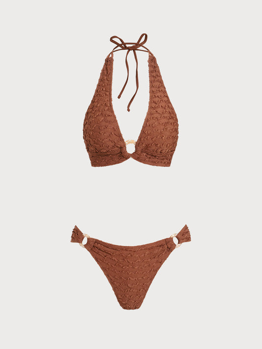 Brown Hoop Cutout Bikini Set