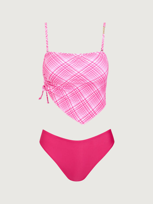 Pink Irregular Hem Tankini Swimsuit