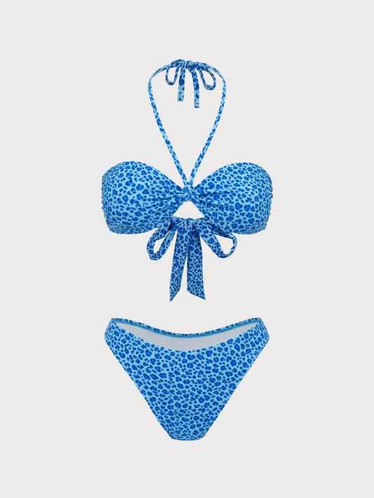 Blue Leopard Print Bikini Set