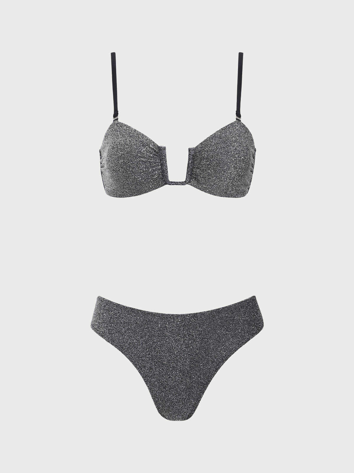 Black Lurex V-Notch Bikini Set