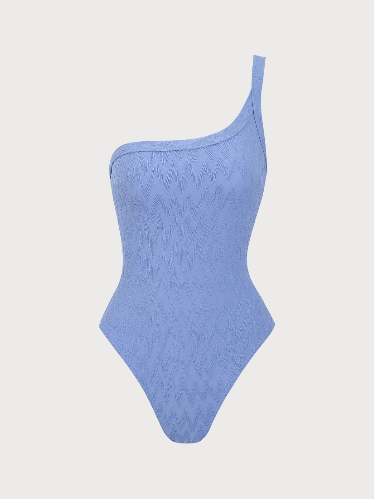 Blue One-Shoulder Wave Pattern One-Piece Swimsuit