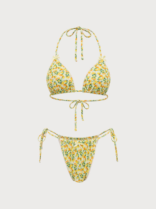 Yellow Pit Print Bikini Set
