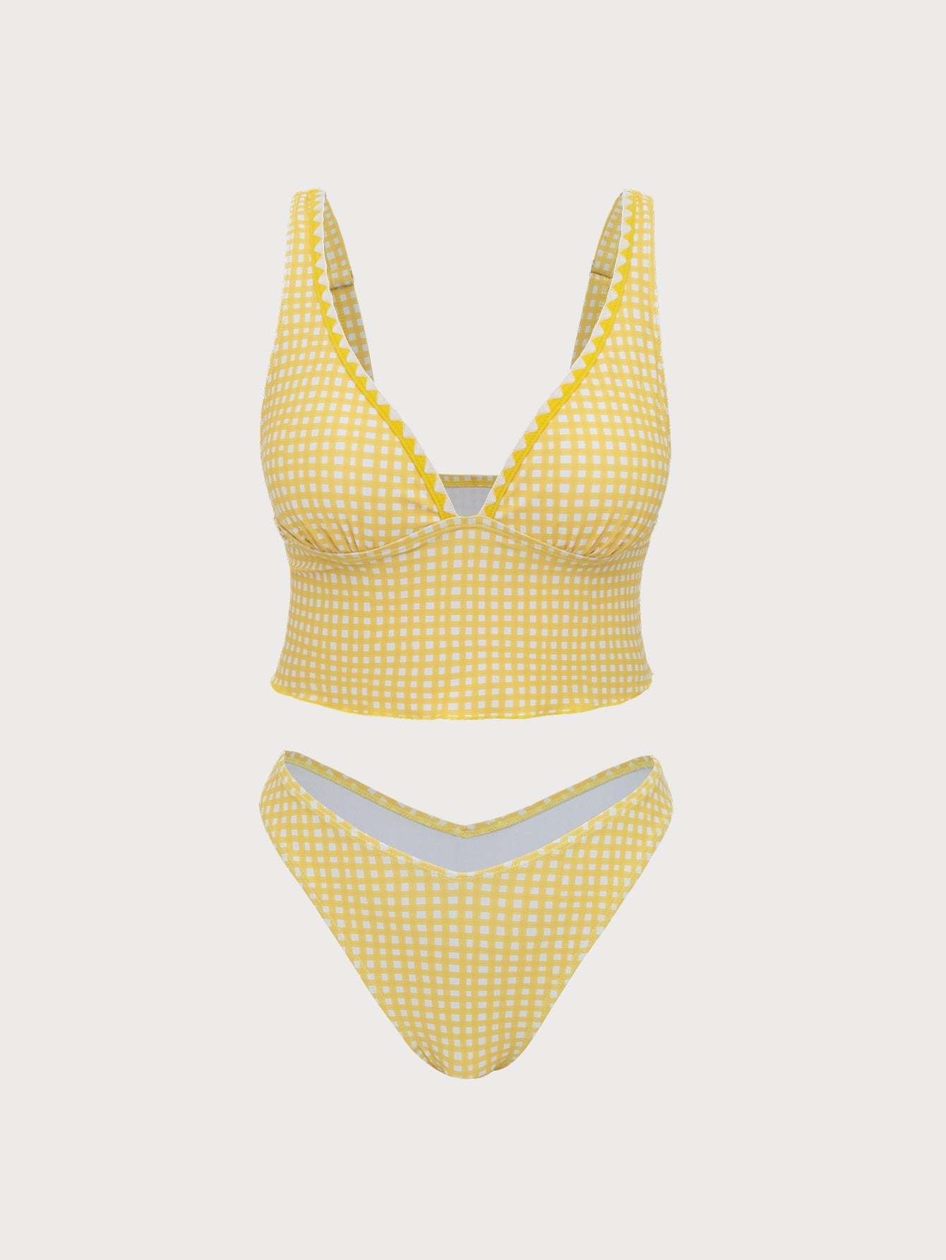 Yellow Plaid Tankini Swimsuit