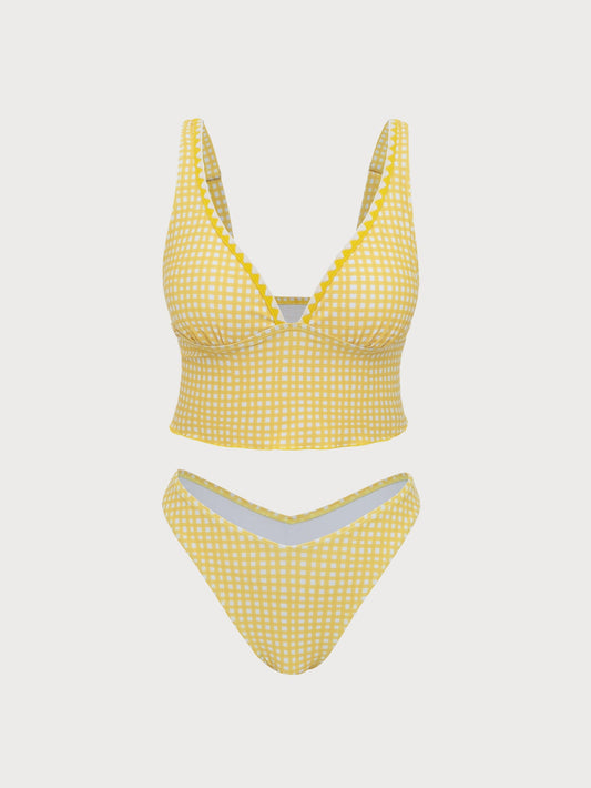 Yellow Plaid Tankini Swimsuit