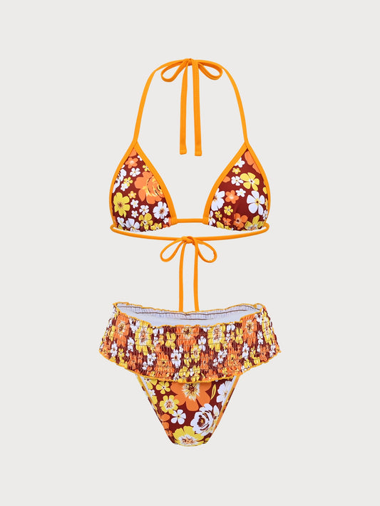 Orange Printed High Waisted Bikini Set