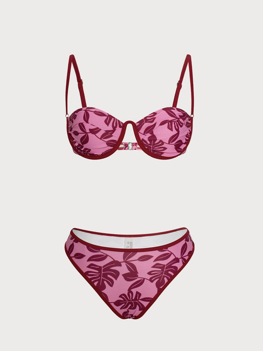 Pink Printed Underwire Contrast Bikini Set