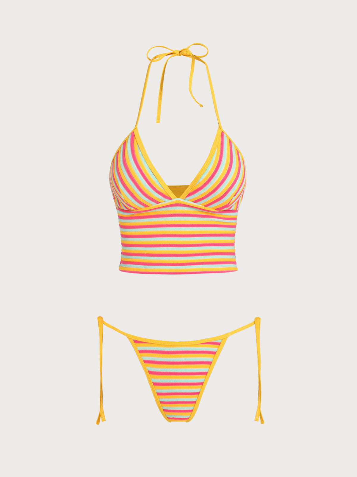 Multi Rainbow Stripe Terry Tankini Set