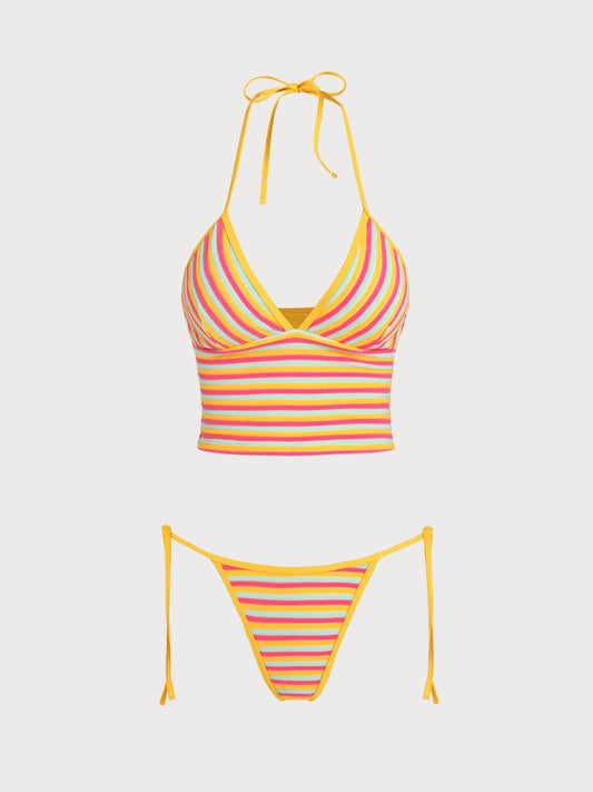 Multi Rainbow Stripe Terry Tankini Set