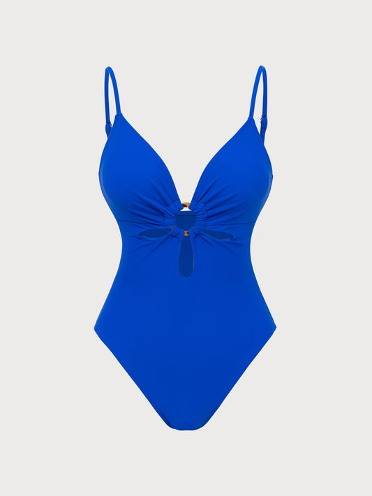 Blue Ring Hollow One-Piece Swimsuit