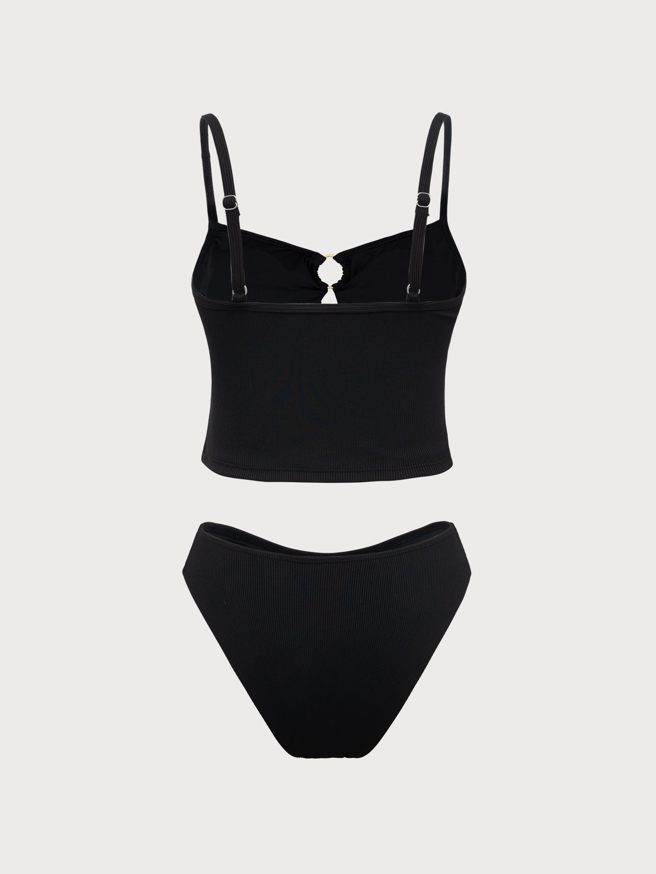 Black Ring Hollow Tankini Swimsuit