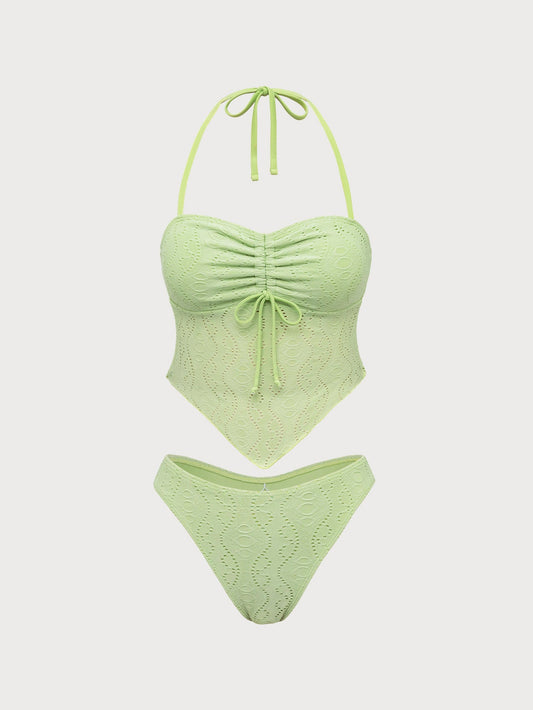 Green Ruched Irregular Hem Tankini Swimsuit