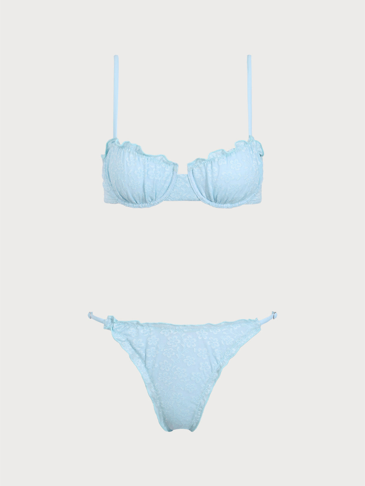 Light Blue Ruffle Floral Bikini Set