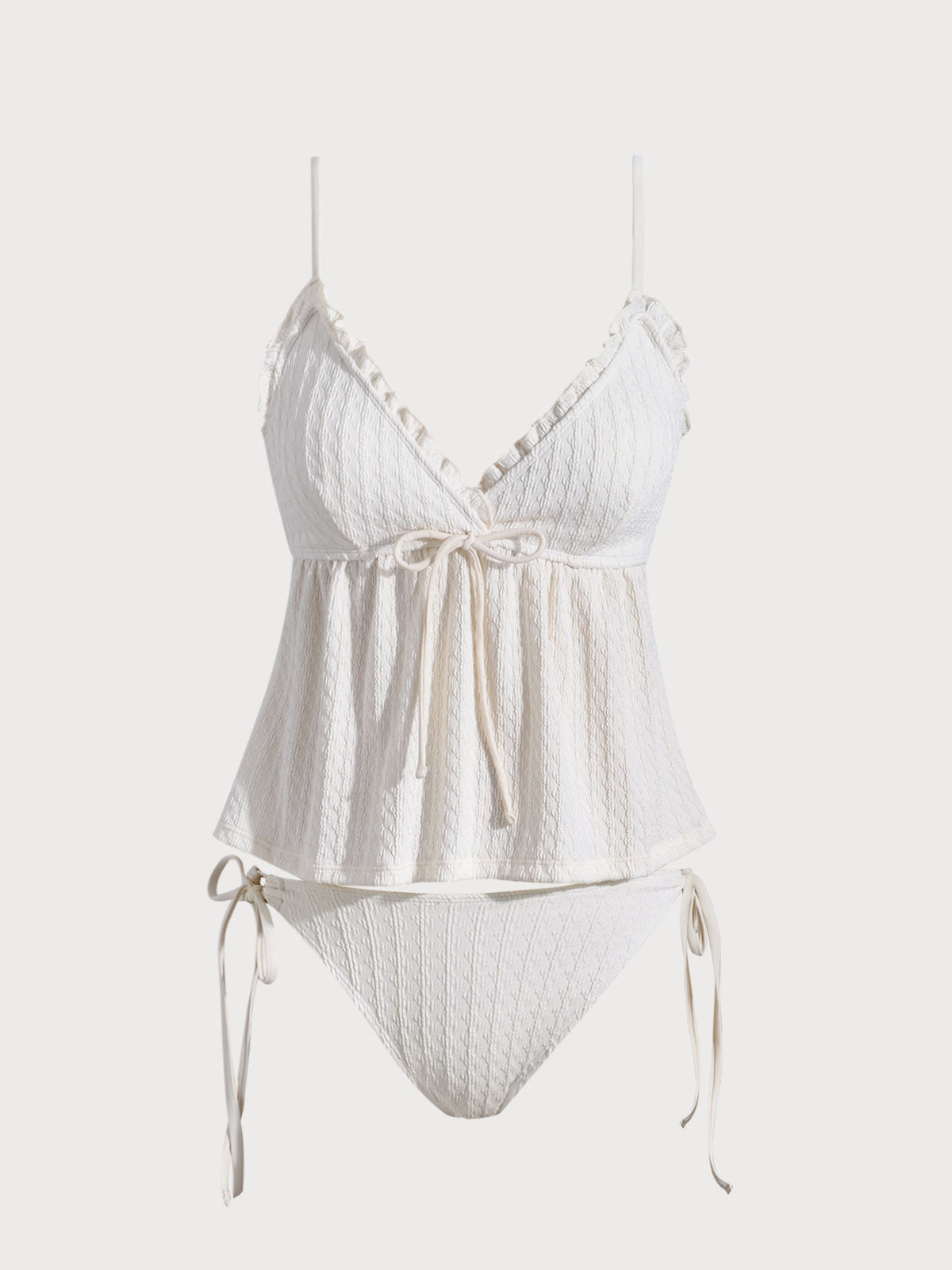 Off White Ruffle Skirt Tankini Swimsuit