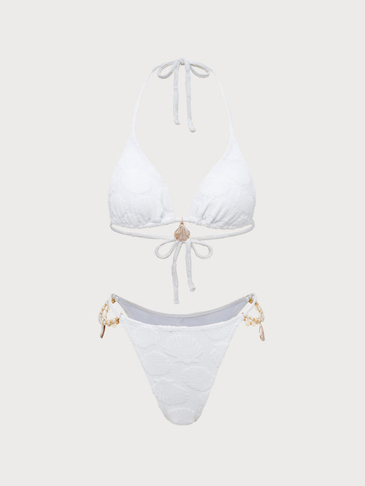 White Shell Trim Bikini Set