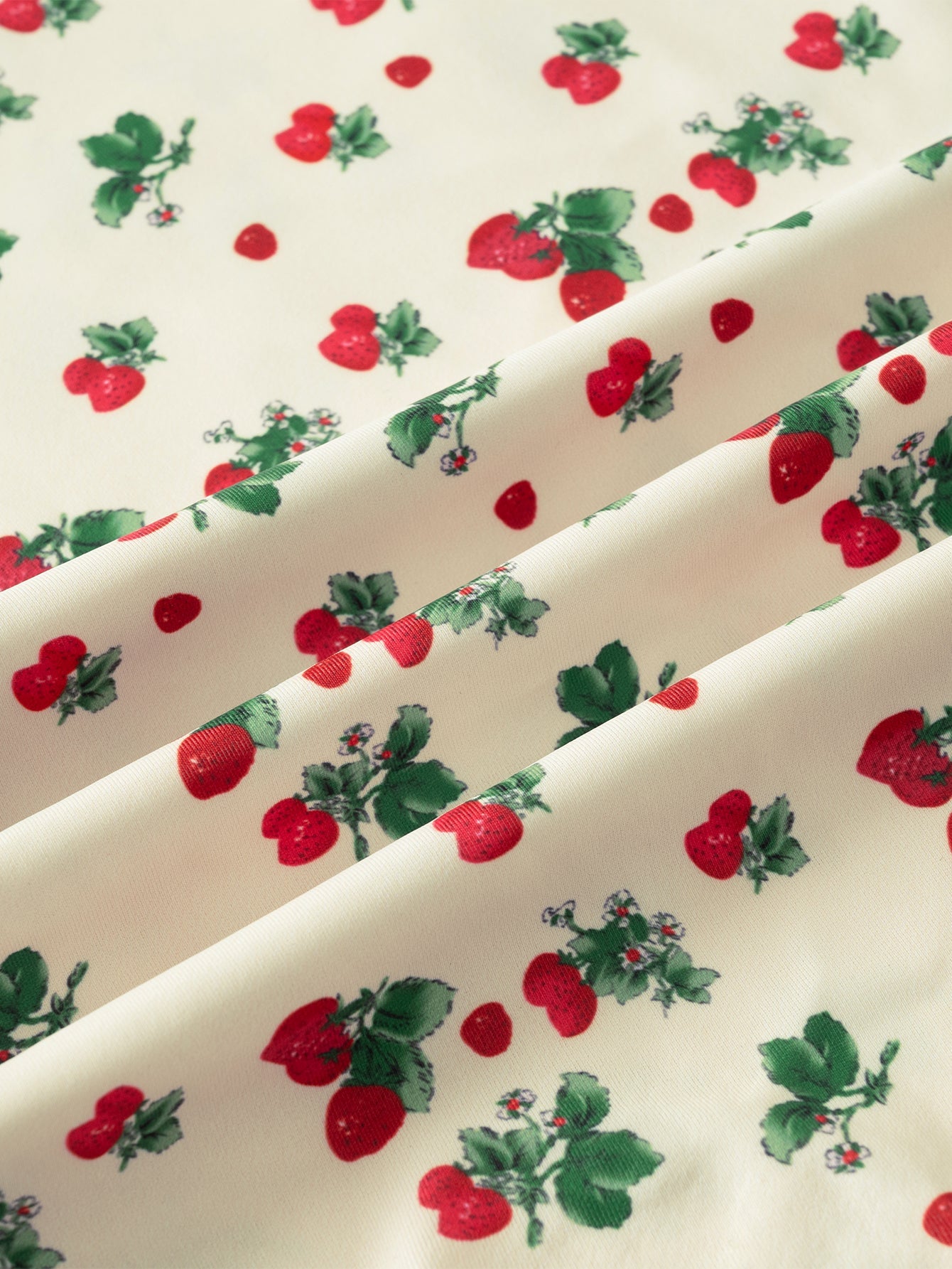 Off White Strawberry Print Ruffle Three-Piece Set