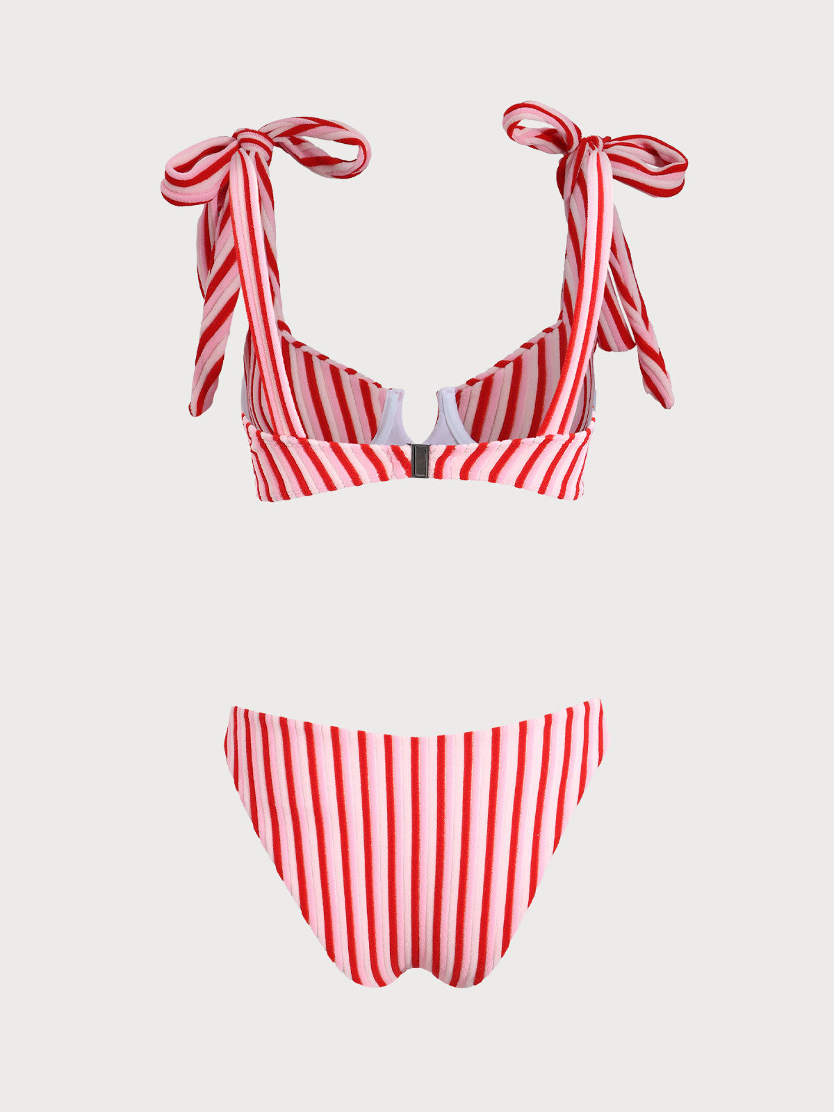 Pink Striped Bow V-Notch Bikini Set