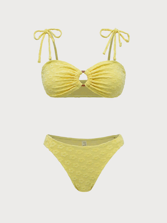 Yellow Jacquard O-Ring Bikini Set