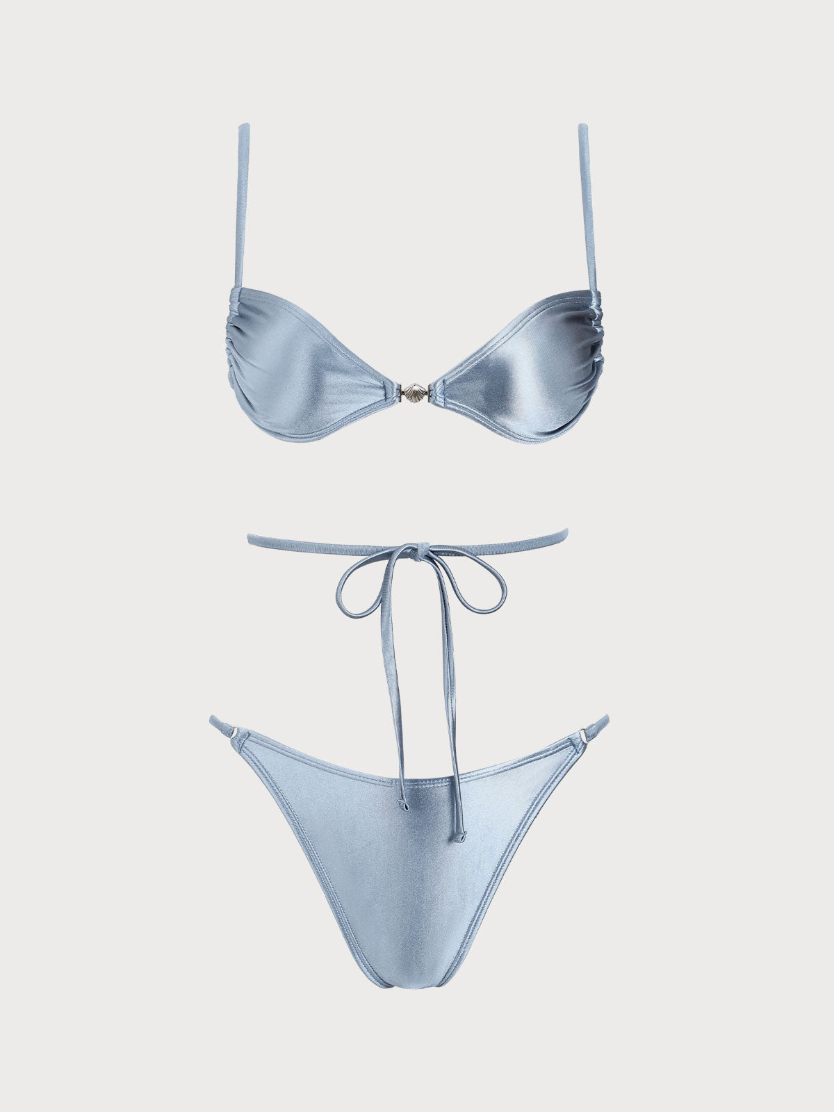 Light Blue Sparkly Tie Front Bikini Set