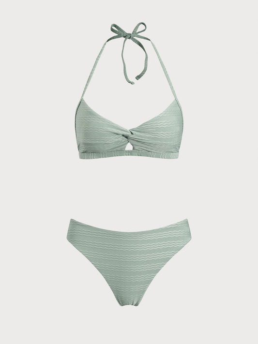 Grey Green Twist Cutout Bikini Set