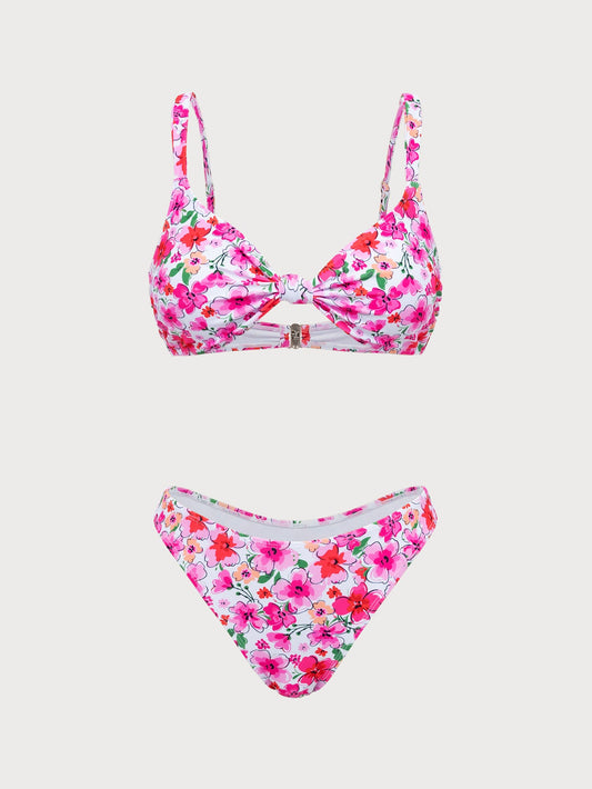 Pink Floral Twist Bikini Set