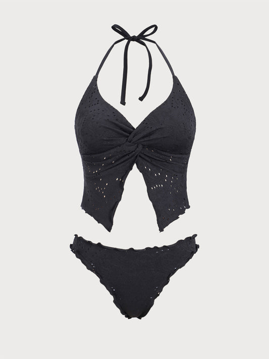 Black Geometric Twist Tankini Swimsuit