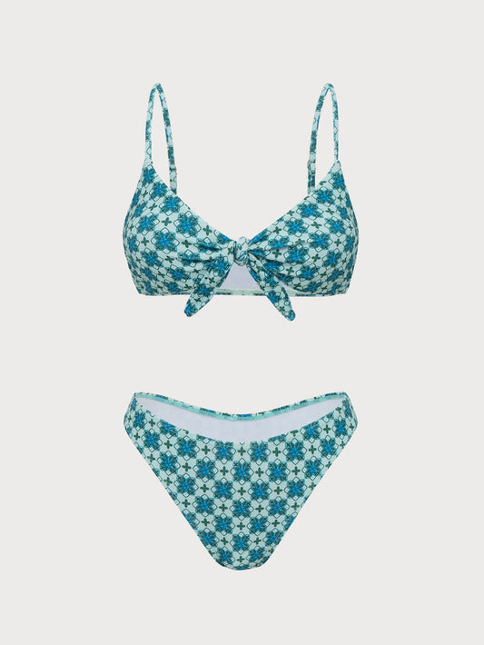 Green Twist Vintage Print Bikini Set