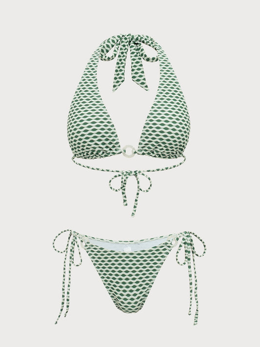 Green Geometric Hoop Bikini Set
