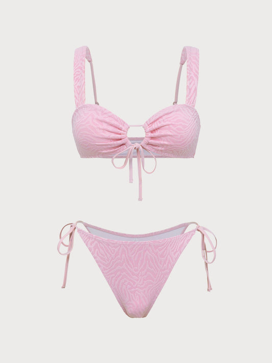 Pink Zebra Pattern Hollow Bikini Set