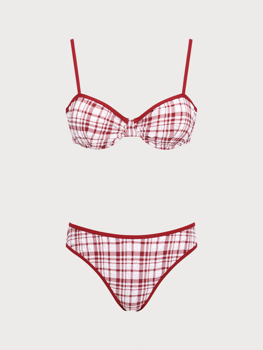 Red Plaid Underwire Bikini Set