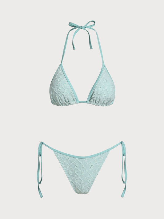 Cyan Woven Jacquard Bikini Set