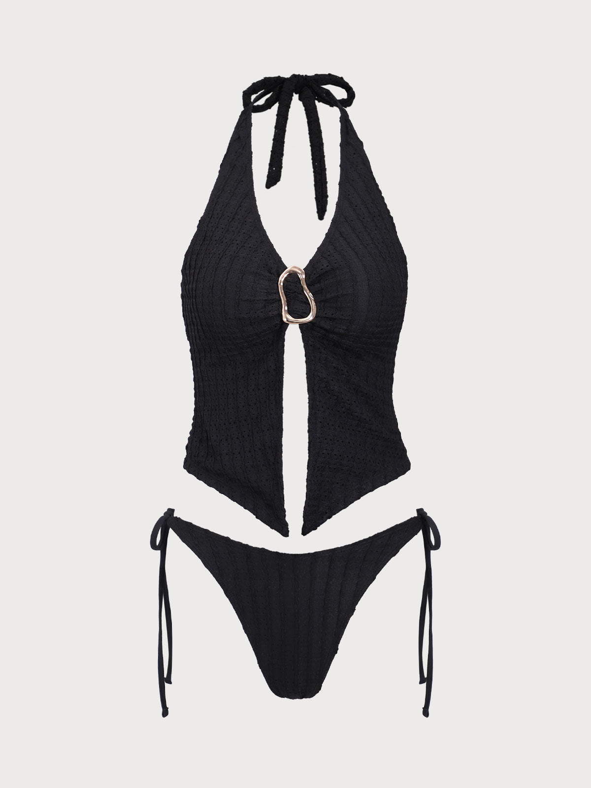 Black Jacquard Cutout Tankini Swimsuit