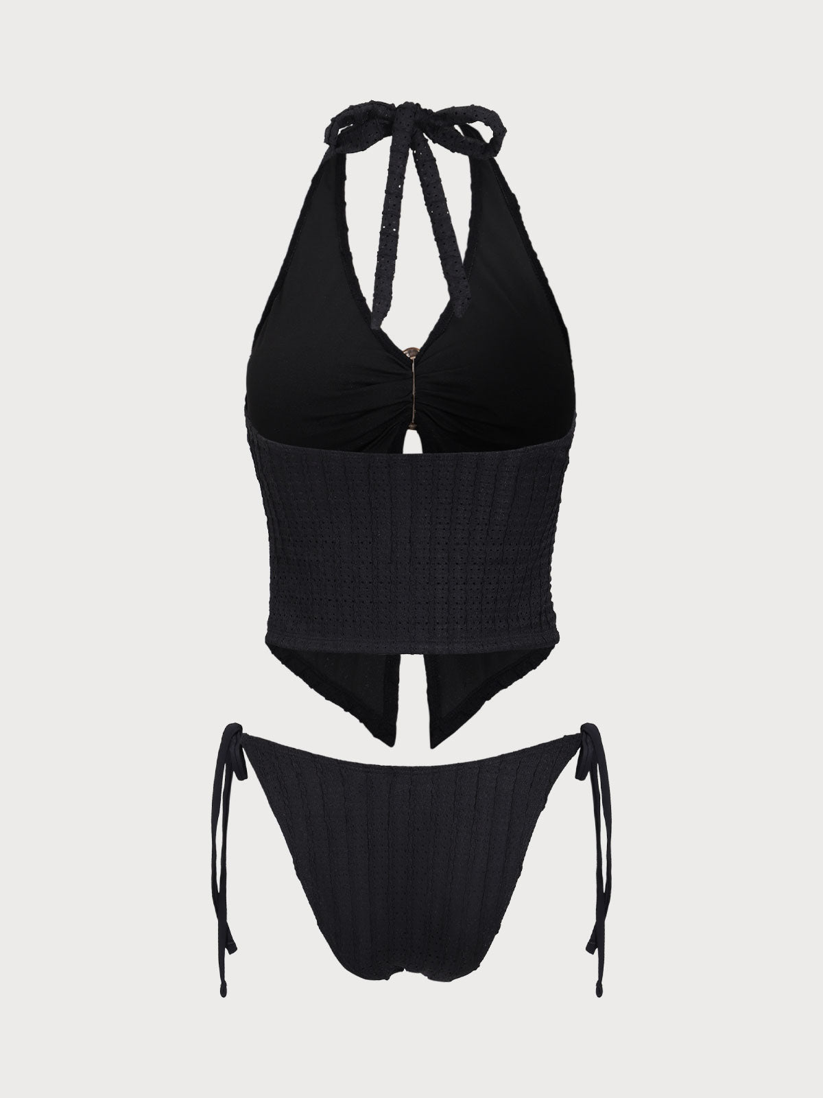 Black Jacquard Cutout Tankini Swimsuit