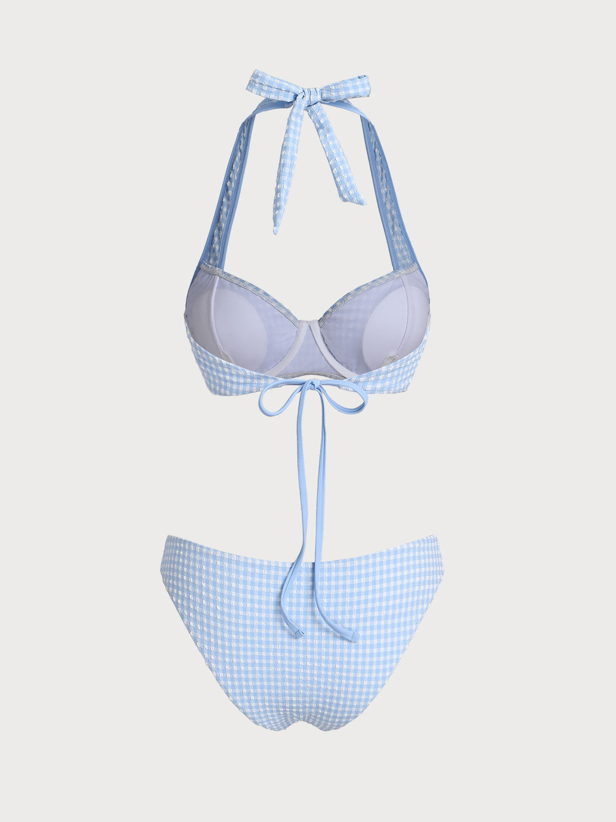 Light Blue Jacquard Plaid Vintage Bikini Set