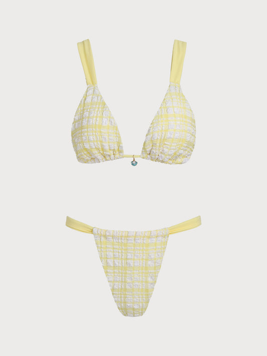 Light Yellow Plaid Pendant Decoration Bikini Set