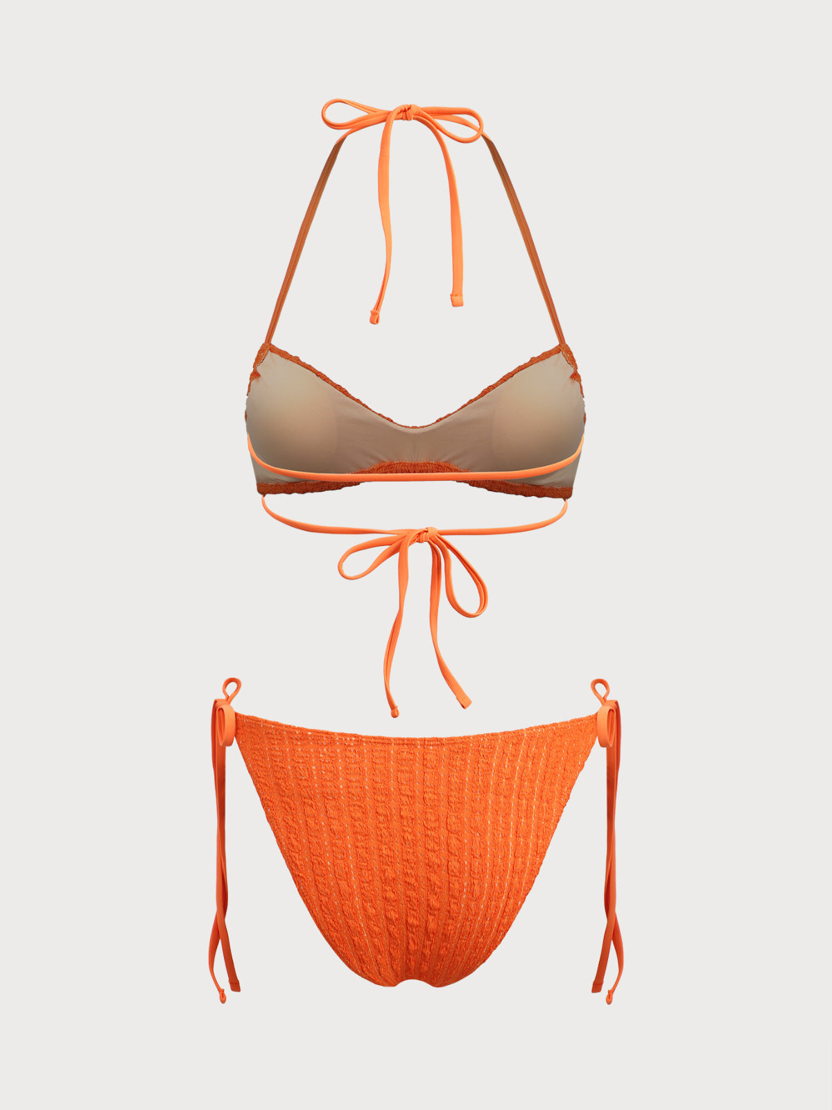 Orange Woven Textured Bikini Set