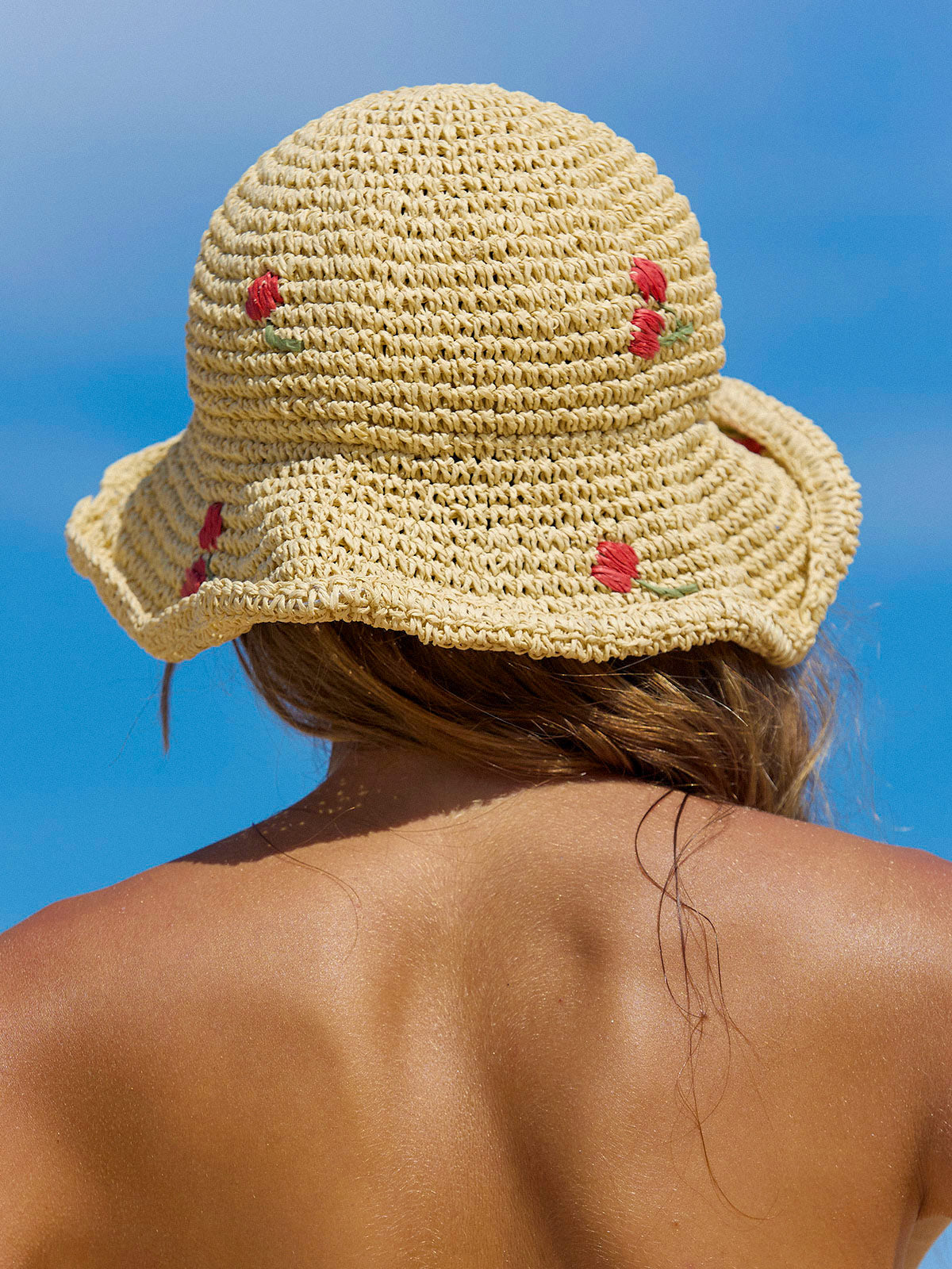 Beige Tricot Cherry Straw Hat