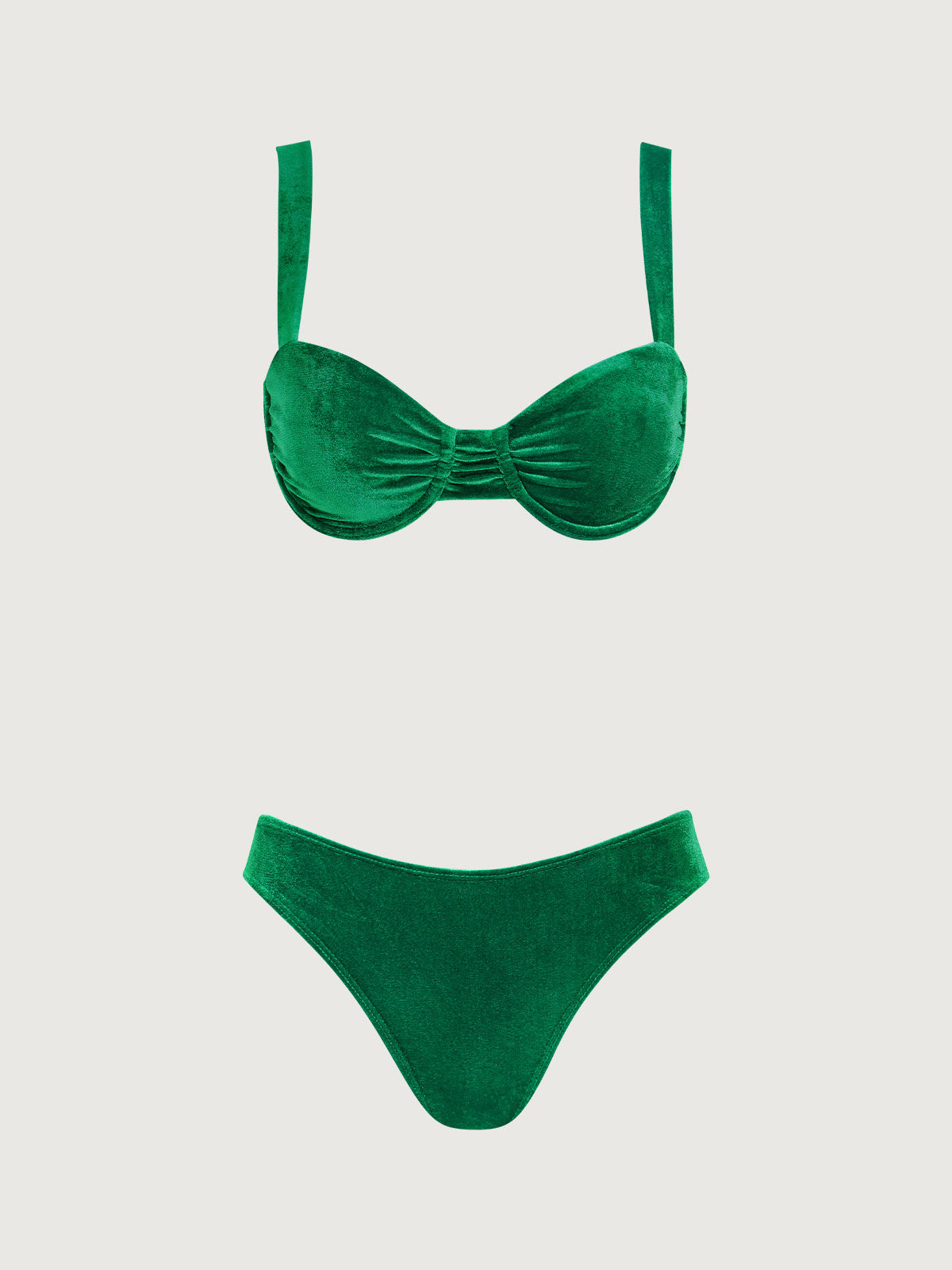 Green Mercerized Velvet Underwire Bikini Set