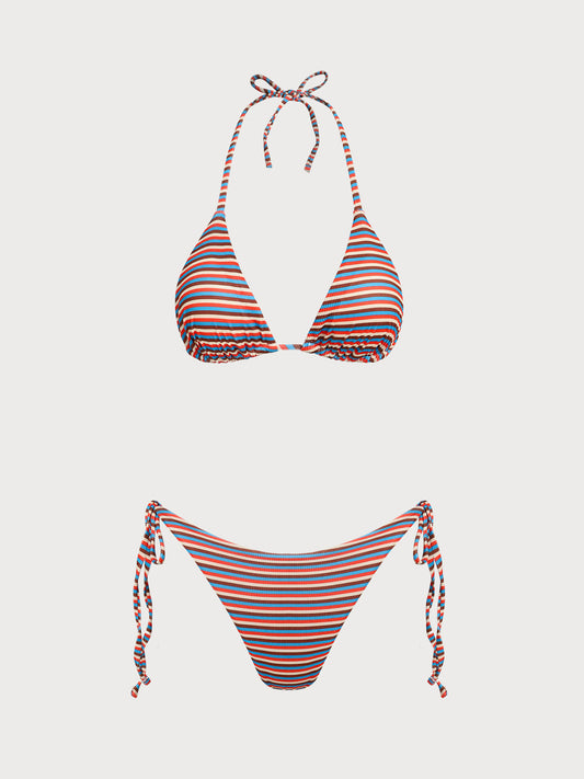 Brown Colorful Striped Reversible Bikini Set