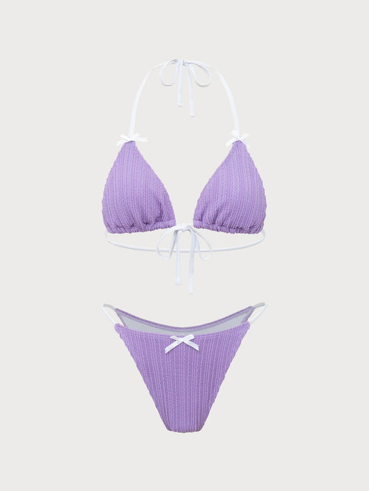 Purple Contrast Bow Bikini Set