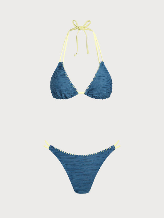 Blue Contrast Trim Bikini Set