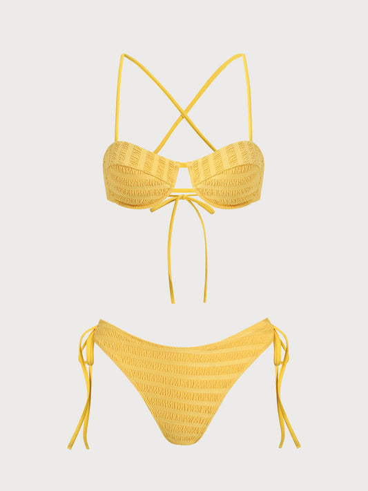 Yellow Ruched Underwire Bikini Set