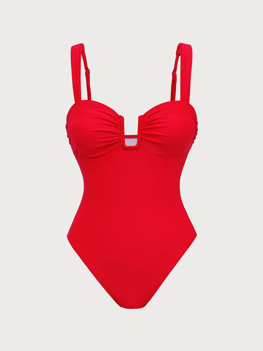 Red U-shaped One-Piece Swimsuit